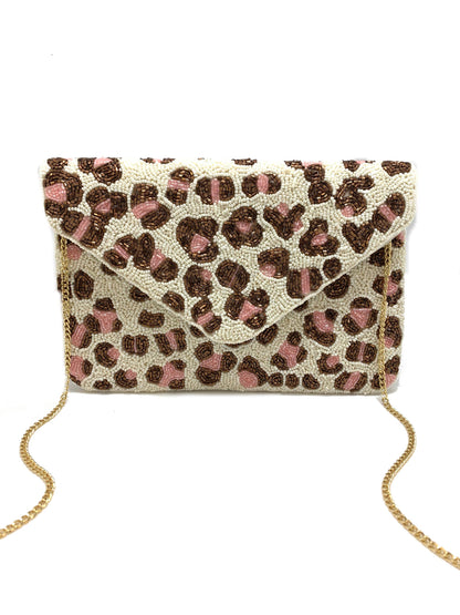 Pizzazz Inc - Roze luipaardclutch met kralen
