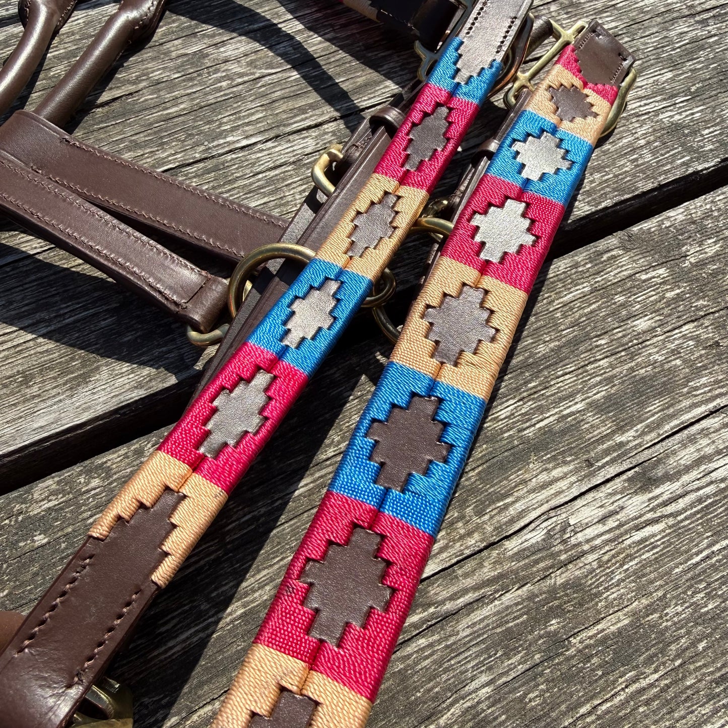 FMH - Havana Lederhalfter ‘Polo Vaquero Classy’ rot/blau/creme