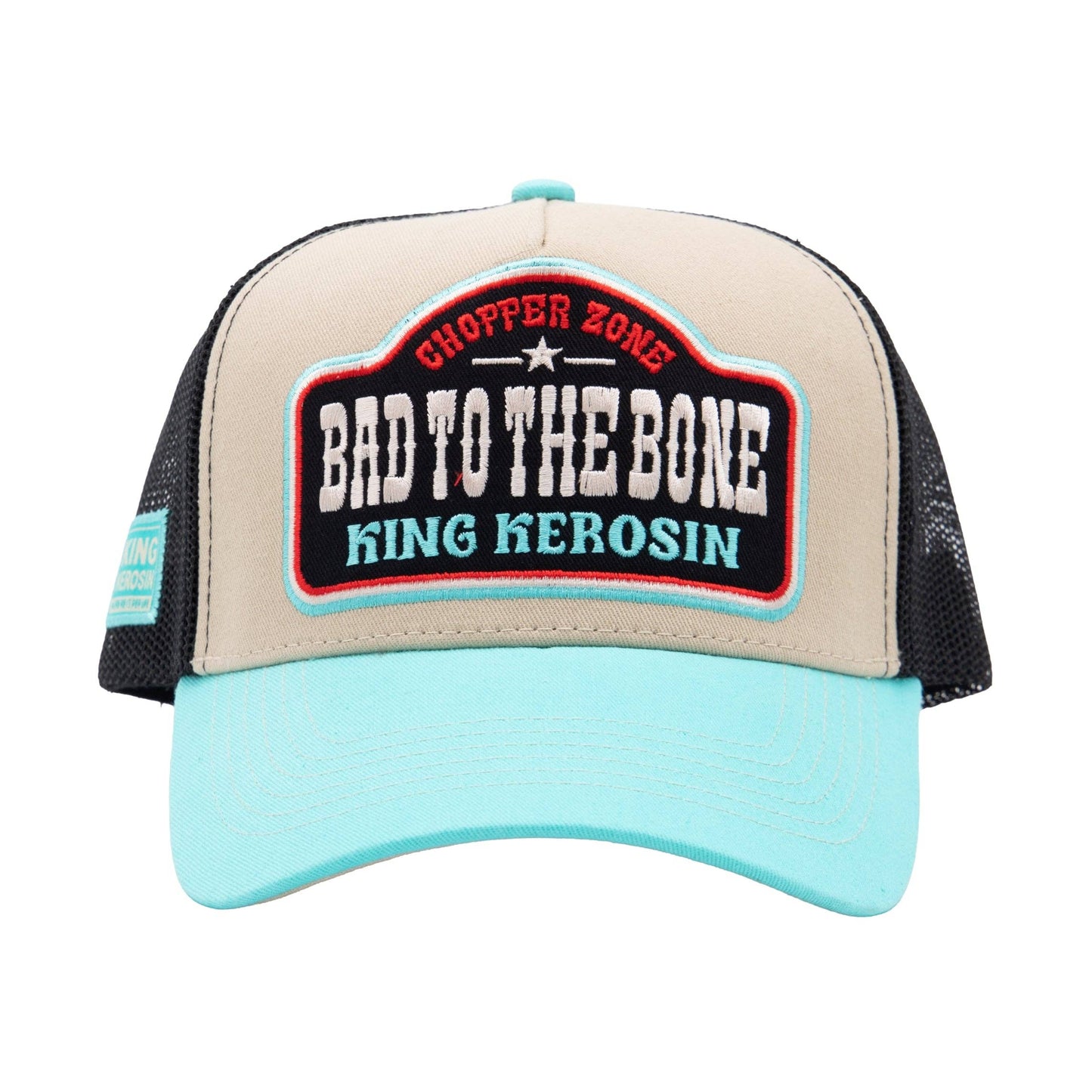 King Kerosin - Cappellino da camionista Bad to the Bones in beige/nero/turchese