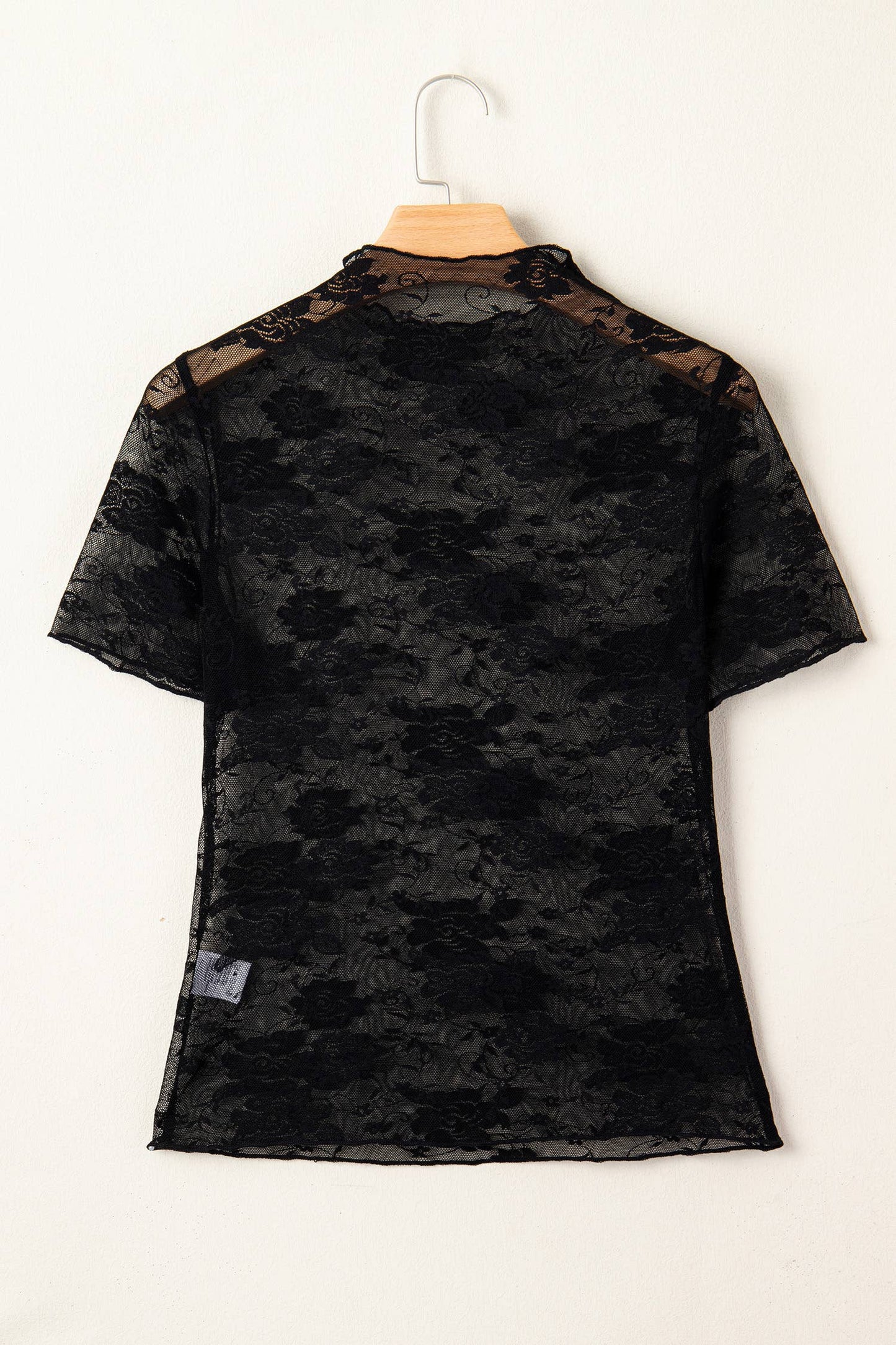 Pretty Bash - Camisa de manga corta con encaje floral top de encaje negro