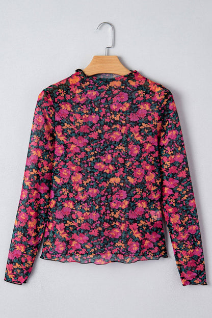 Pretty Bash - Bloemenmesh lange mouwen coltrui top