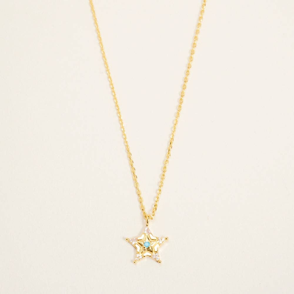 Designature - Gold plated western cowgirl sheriff badge necklace with turquoise