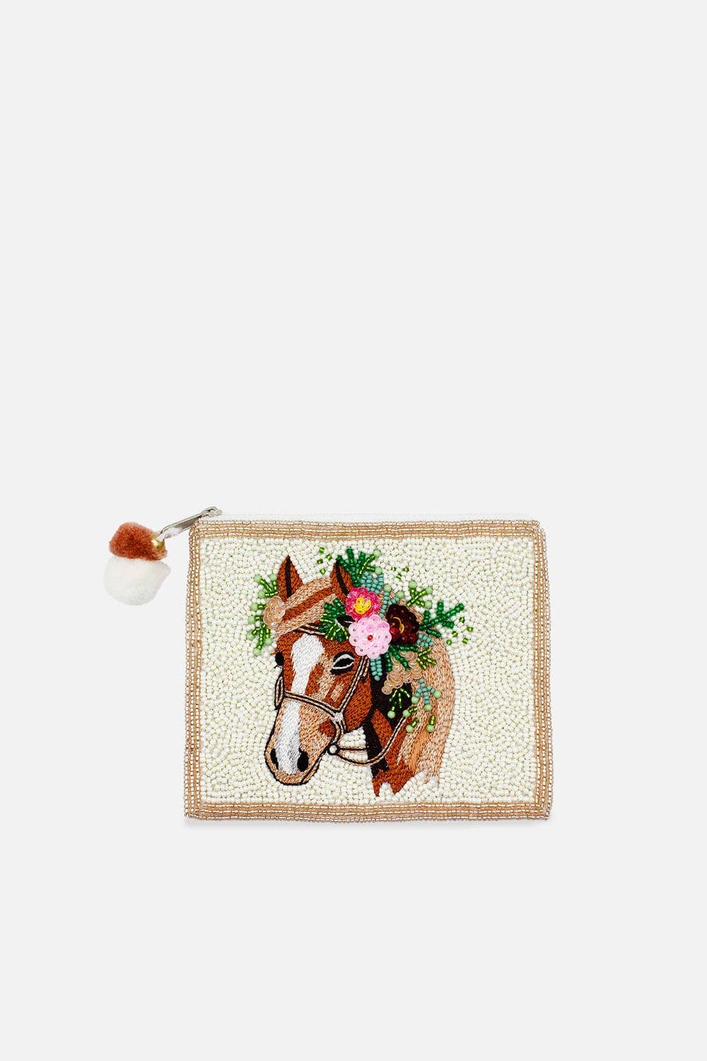 Pizzazz Inc - Beaded Bag Kraaltjes muntenzakje portemonnee paard met bloemen