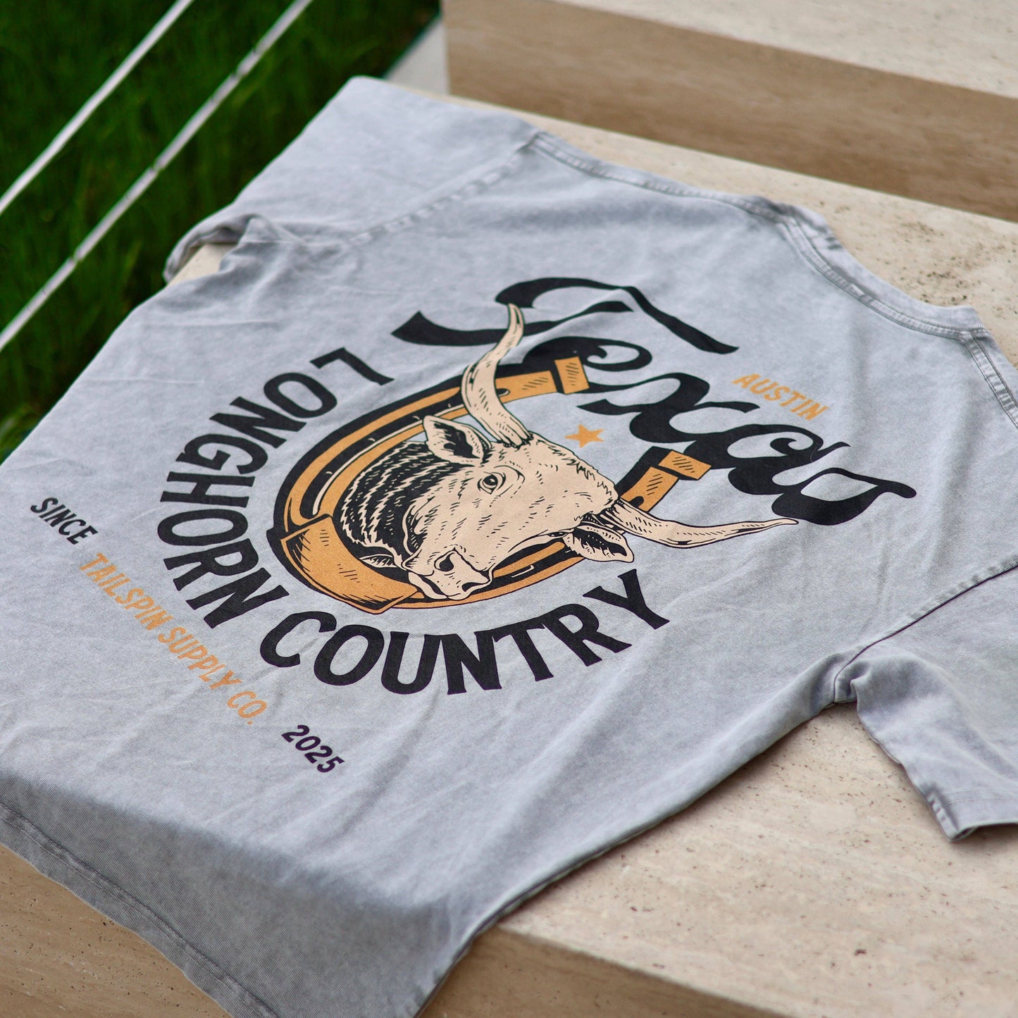 Tailspin - T-shirt unisexe gris clair Longhorn Country Austin Texas
