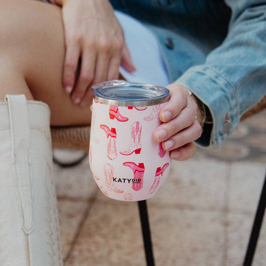 KatyDid - Lichtroze westernlaarzen Wijn Tumbler Cup beker