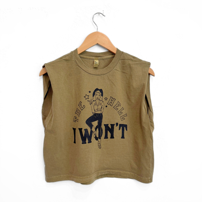 The Montana Scene - The Hell I Won't Muscle T-shirt Vervaagd Legergroen