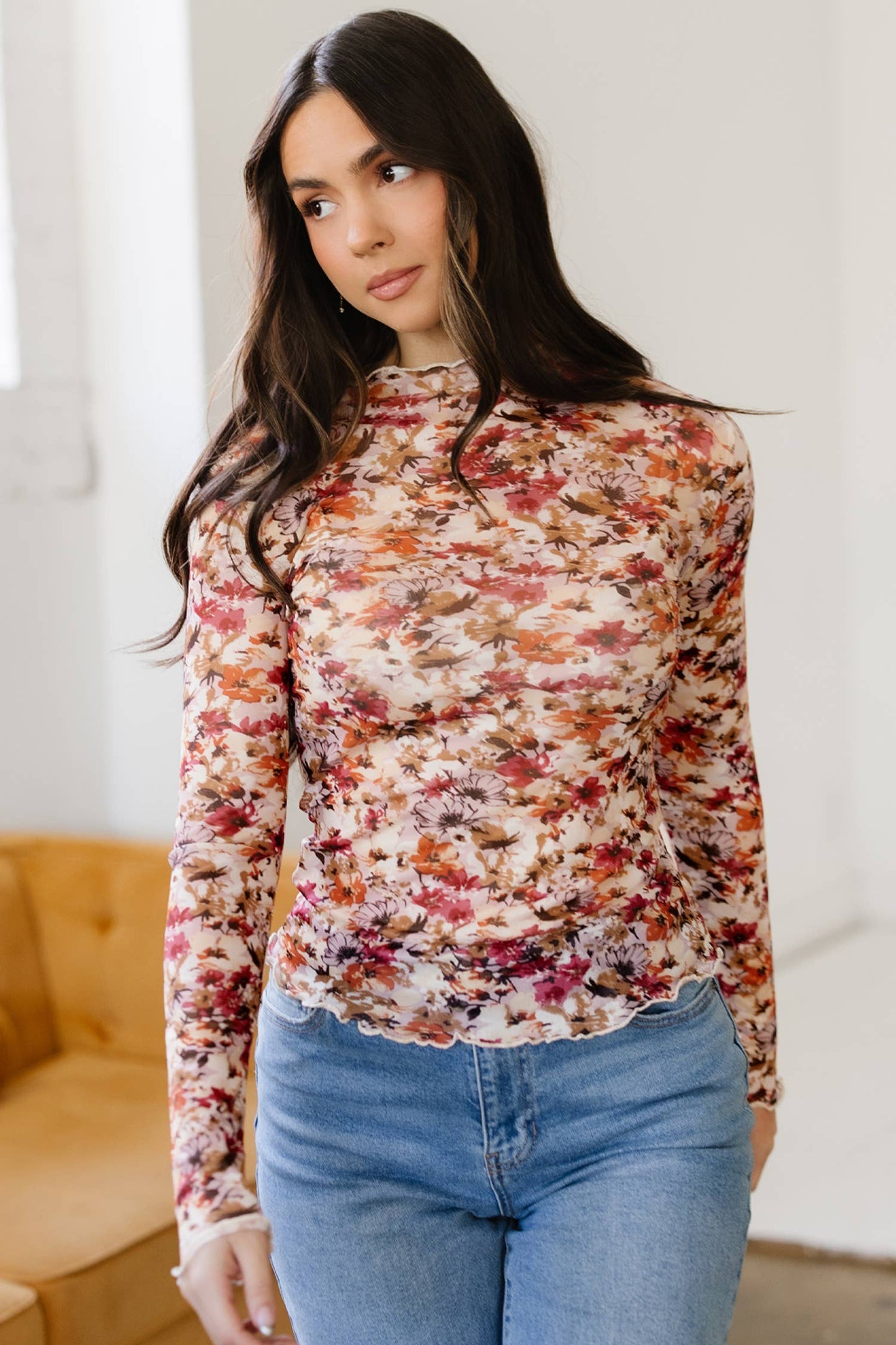 Pretty Bash - Bloemen Mesh Top Lange Mouwen