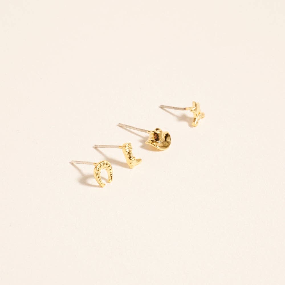 Designature - Gold Plated Western Icons 2 Pair Earring Set