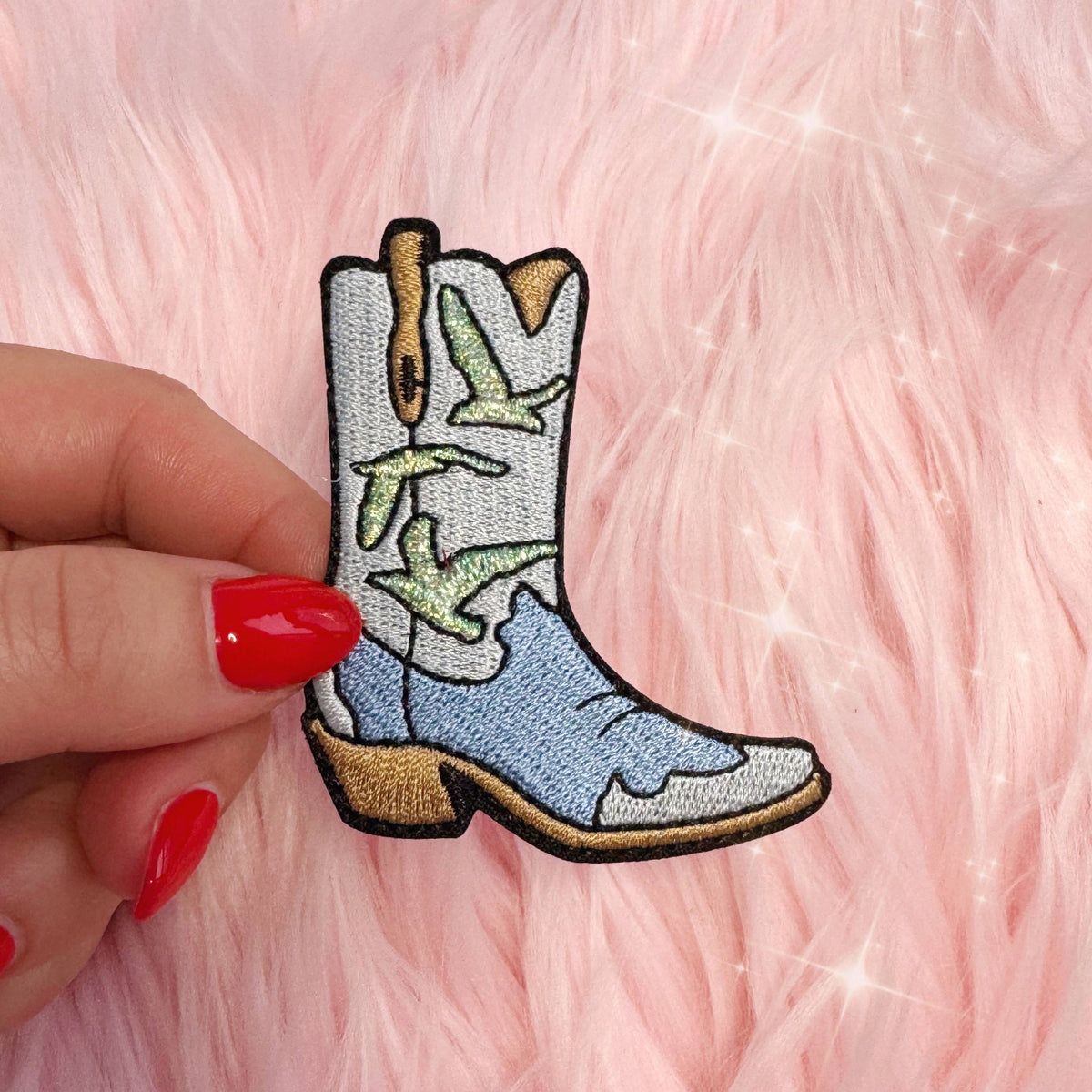 Wildflower Co - Coastal cowgirl boot blauw meeuwen patch strijkapplicatie