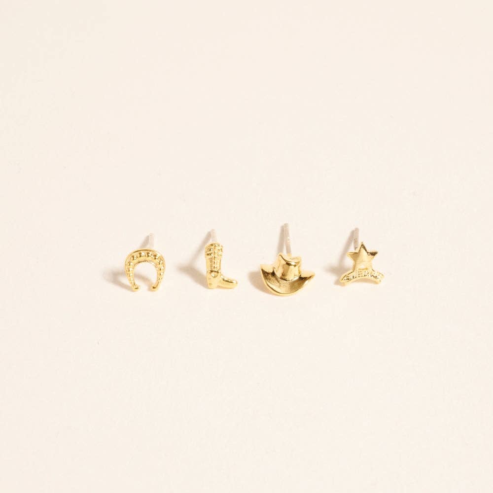 Designature - Gold Plated Western Icons 2 Pair Earring Set