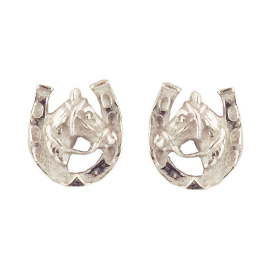 Janusch - Hoefijzer oorstekers met paardenhoofd 925 zilver e-coated