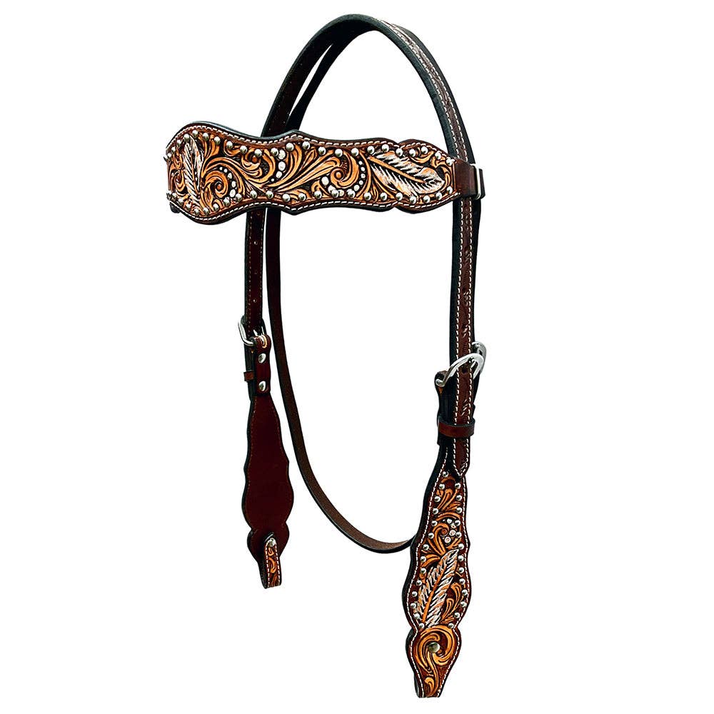 LS Western - Western Lederen Hoofdstel veertjes tooling en studs