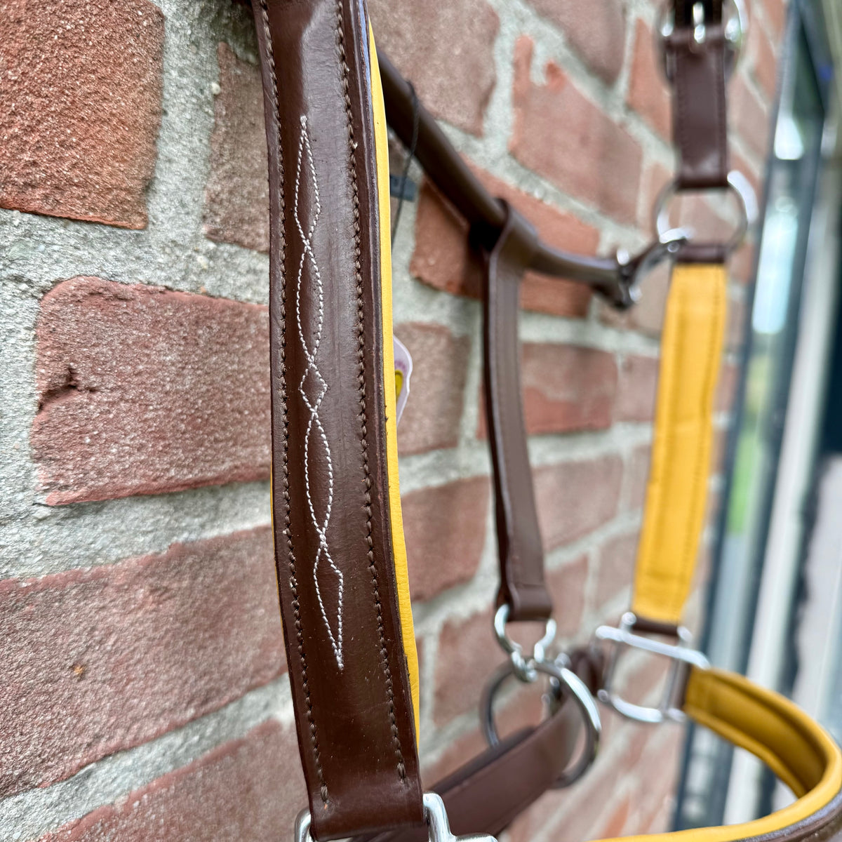 FMH - Havana lederen halster met gekleurde underlayment ‘Yellow Colour Pop’