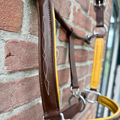 FMH - Havana lederen halster met gekleurde underlayment ‘Yellow Colour Pop’