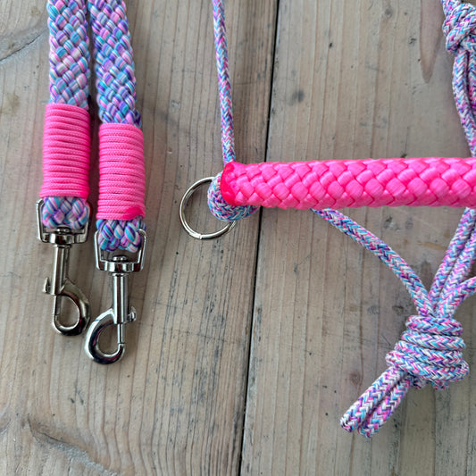 Horse Rope Shop - Rope halter set, riding halter + reins 'Barbie Dreams' purple mix/pink