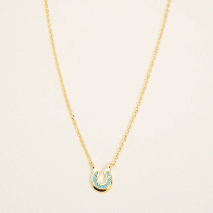 Designature - Collana ferro di cavallo western rodeo placcata oro con turchese