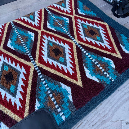SB054 - Western Oversized Show Blanket A - Sea Blue, Turquoise, Red