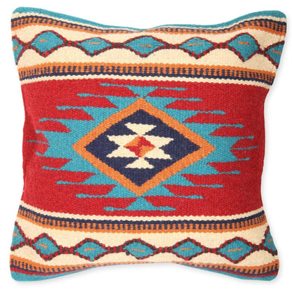 El Paso - Housse de coussin moderne Wool Maya rouge/turquoise/crème #13