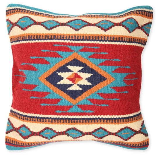 El Paso - Wool Maya moderne kussenhoes rood/turquoise/creme #13