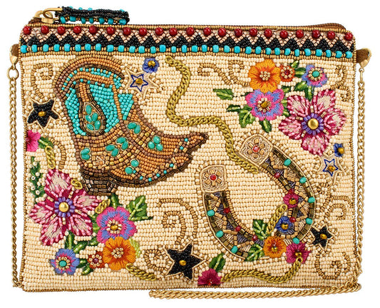 Mary Frances - Bolso de cuentas de lujo marfil con botas western y herradura On The Range