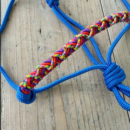 Horse Rope Shop - Nikita 'Colorlight' blue/rainbow rope halter