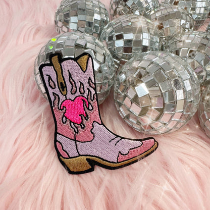 Wildflower Co - Burning Love Cowgirl cowboylaarzen patch strijkapplicatie roze of lila
