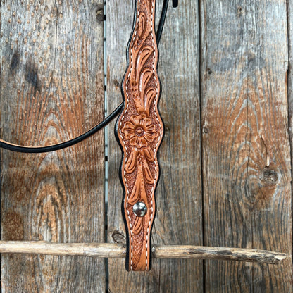 Rodeo Drive - Browband with Flower Print and Light Oil Headstall