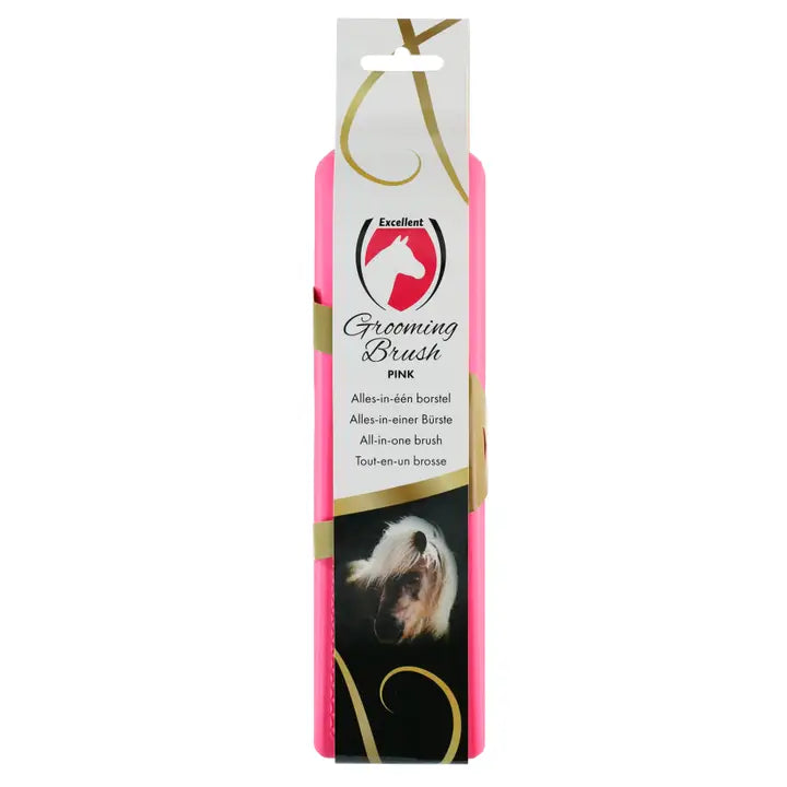 Excellent Horse - Grooming brush massage- en harenborstel M/L zwart/roze