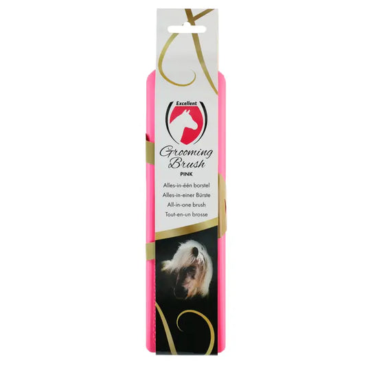 Excellent Horse - Grooming brush massage- en harenborstel M/L zwart/roze