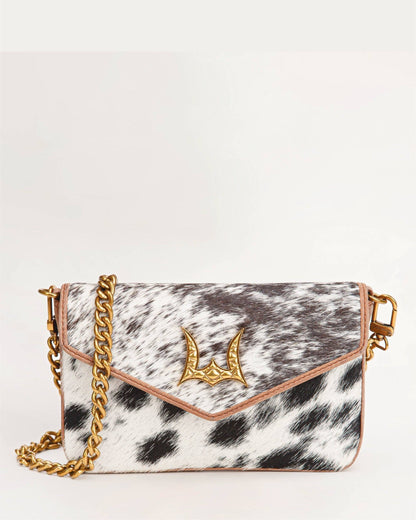 Myra Bag - Loyal West On The Go Mini kettingtas koeienhuid bruin & wit