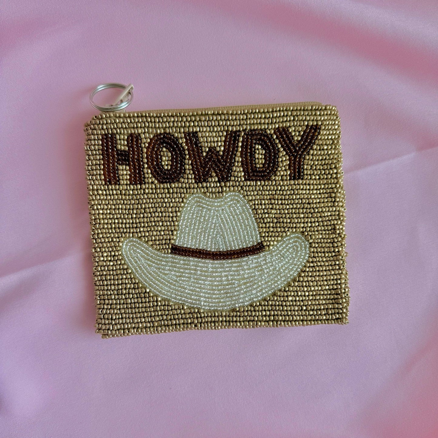 Pria Handmade - Beaded Bag Howdy Cowgirl kleingeldportemonnee met kraaltjes zilver/ goud