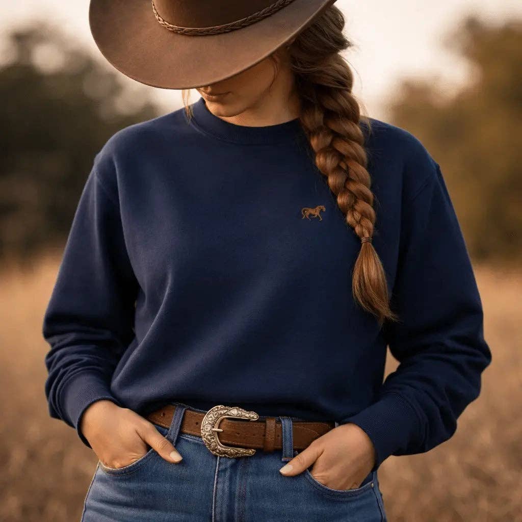 Bridle Up Hope - Heritage Navy Embroidered Horse Sweatshirt