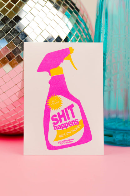 Studio Inktvis - Shit Happens Reinigingsspuitfles Risograph Postkaart