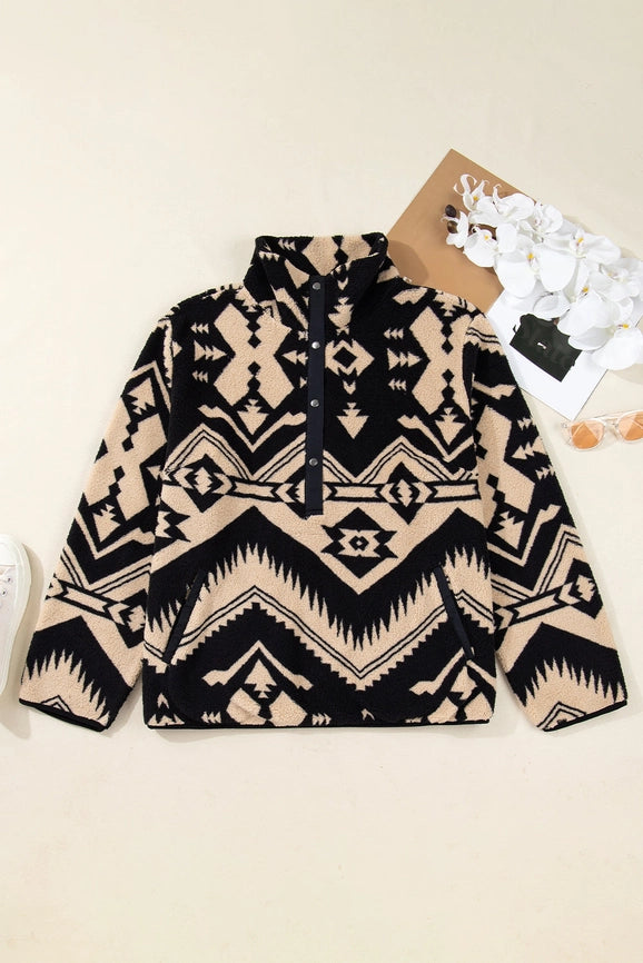 Pretty Bash - Western Aztec Fleece Half Zip Sweatshirt