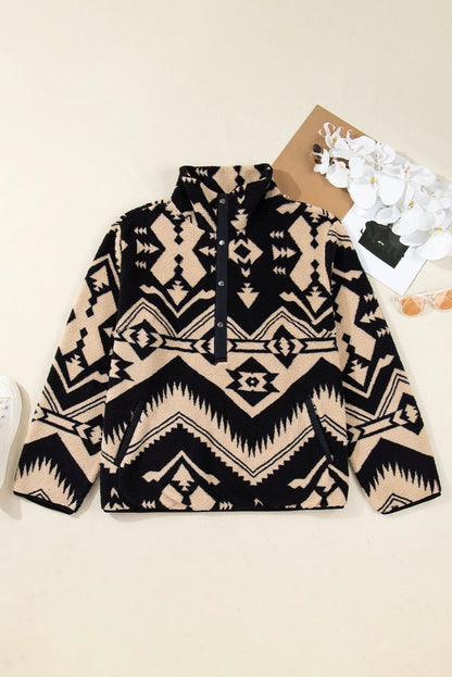 Pretty Bash - Western Aztec Fleece Half Zip Sweatshirt