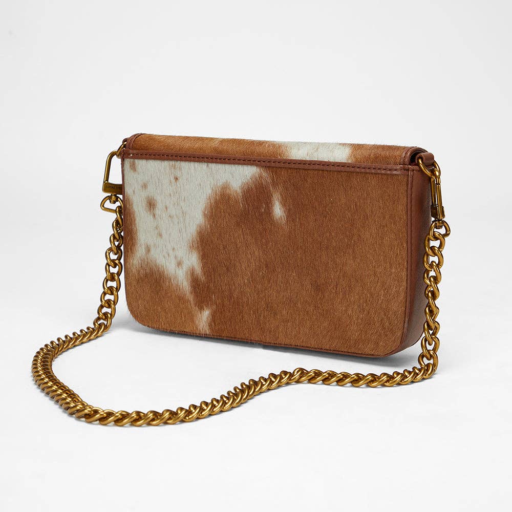 Myra Bag - Loyal West On The Go Mini kettingtas koeienhuid bruin & wit