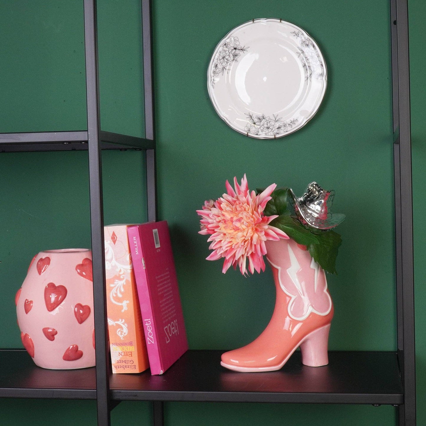 Housevitamin - Flower Vase Boot with Disco Hat, Ceramic Vase, Pink/Orange