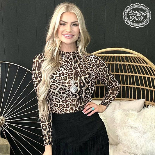 Sterling Kreek - Mesh top lange mouw luipaard 'Hear Me Roar'