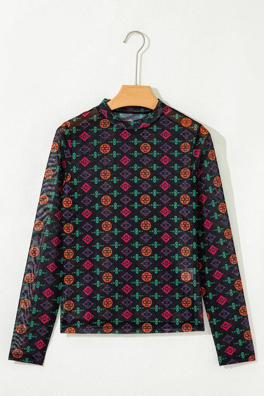 Pretty Bash - Western Aztec Mesh top lange mouw