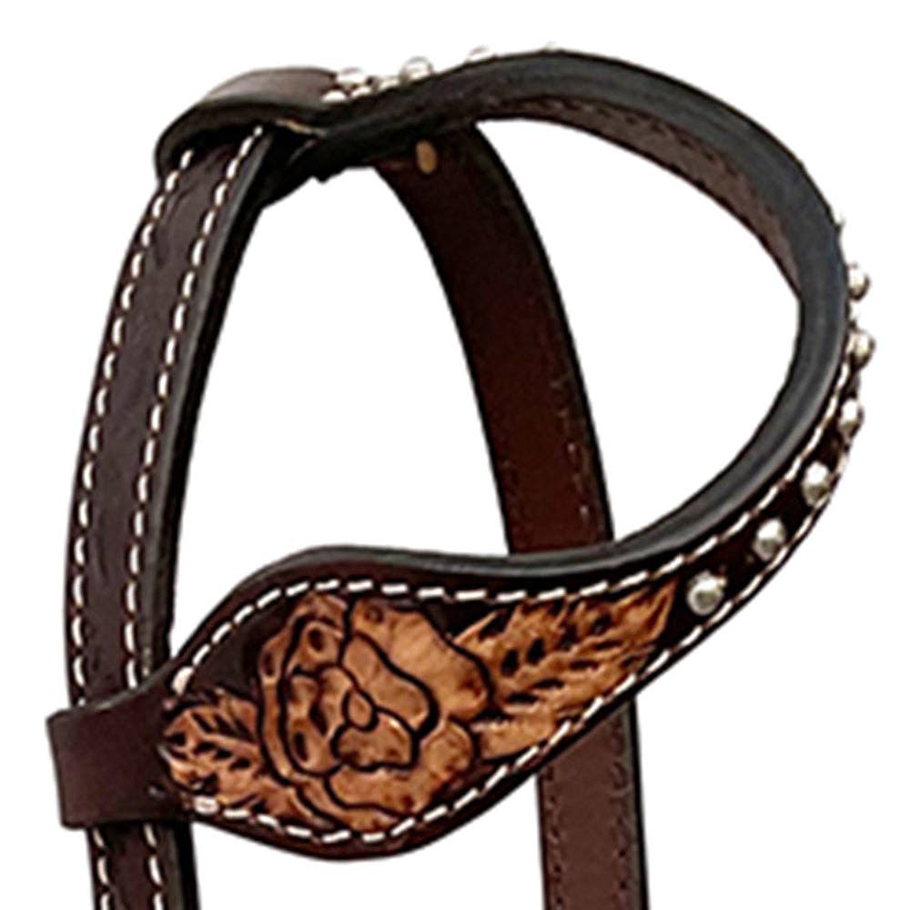 LS Western - Bride western en cuir à une oreille avec décor et perles