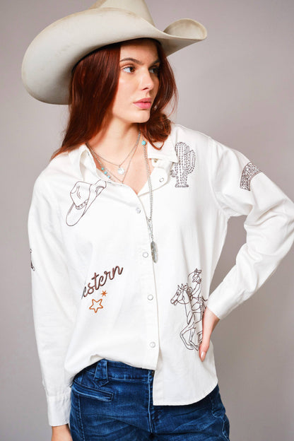 Blue B - Western Embroidered Snap Button Shirt