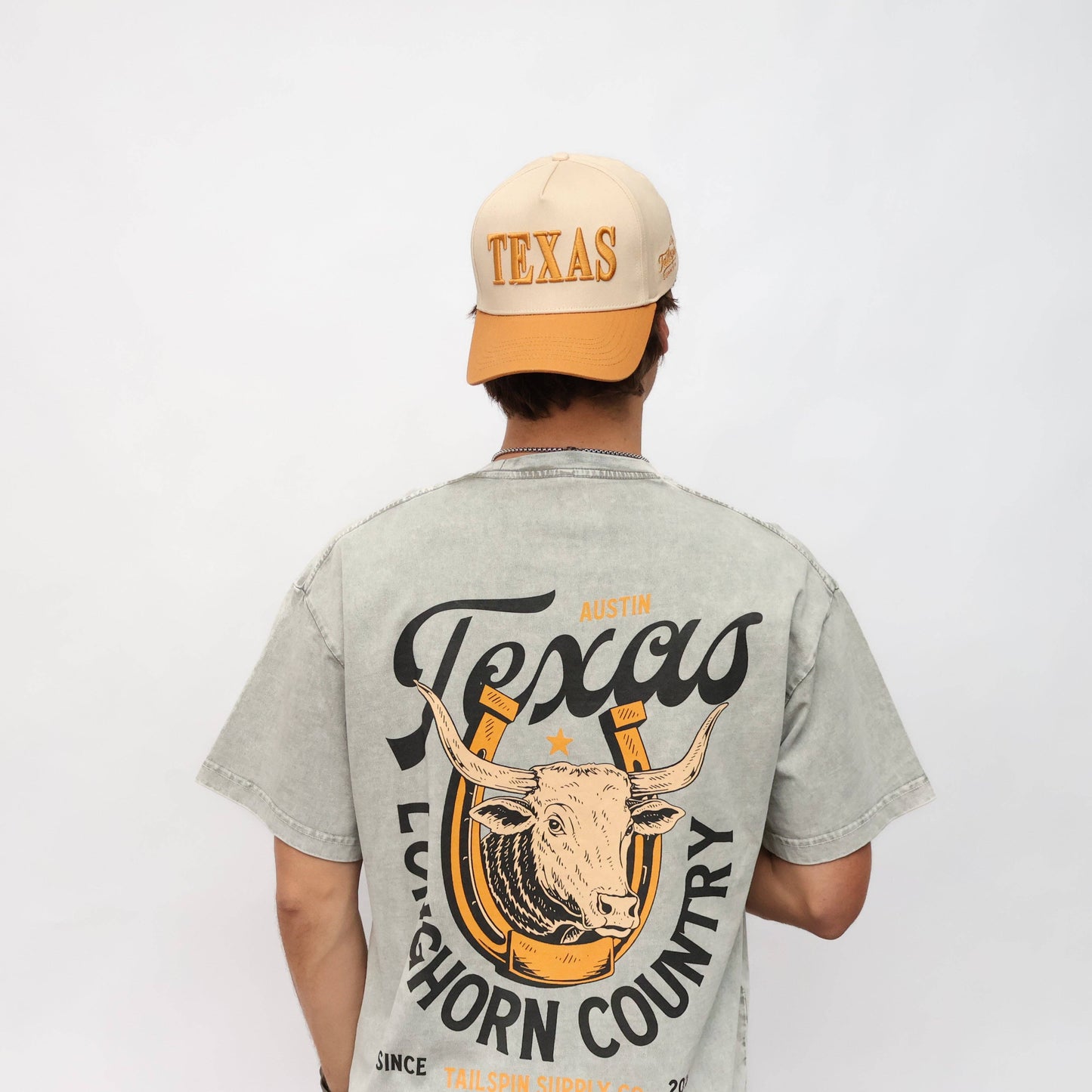 Tailspin - T-shirt unisexe gris clair Longhorn Country Austin Texas