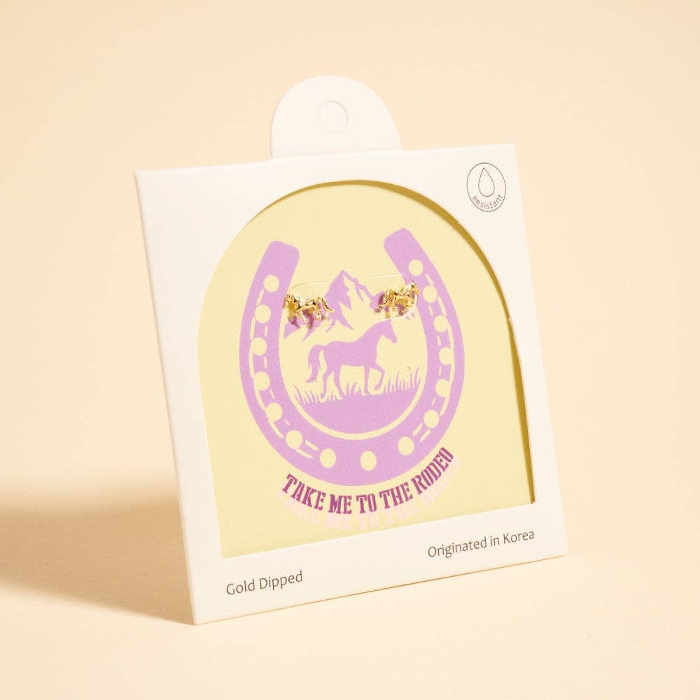Designature - Gold Plated Rodeo Horse Western Stud Earrings