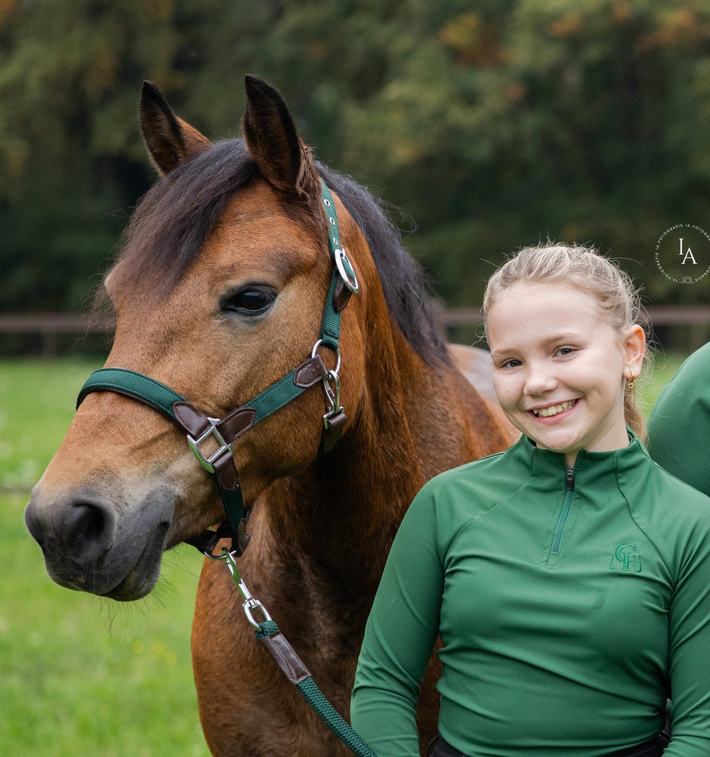 E0001 - CheFauve Halster en halstertouw groen (nieuw) PONY