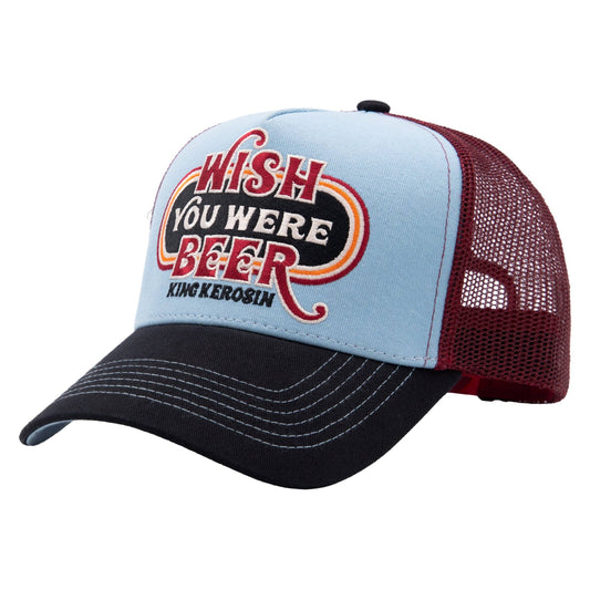 King Kerosin - Trucker Cap Wish You Were Beer in light blue/bordeaux