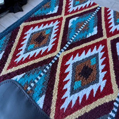 SB054 - Western Oversized Show Blanket A - Sea Blue, Turquoise, Red