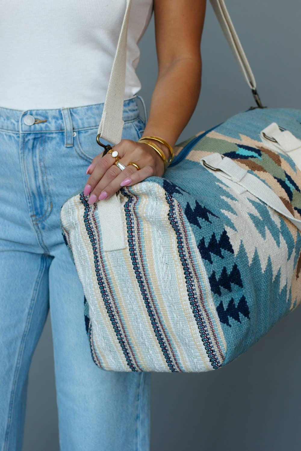 Panache Apparel Co - Bolsa de viaje western azul, crema y marrón claro