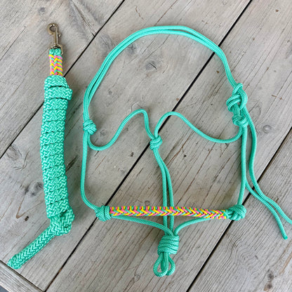 Het Paardenatelier - Tauhalfter Set Halfter Luna + Halfterseil ‘90’s Vibes’ Neon gelb/minze/fuchsia
