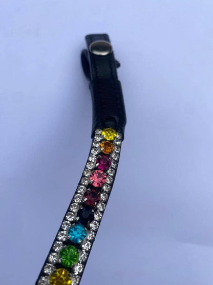 Lucas & Lilli - Diamante Stirnband schwarzes Leder Rainbow