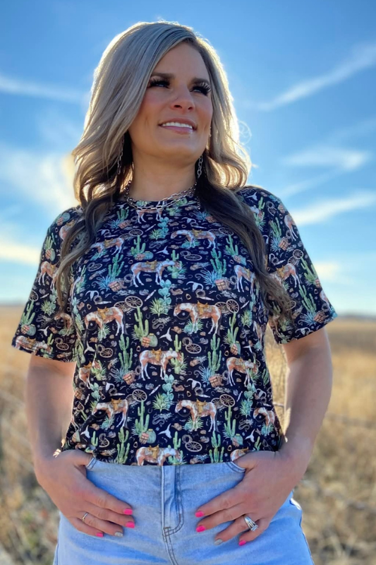 Sterling Kreek - Top shirt Cactus Run con stampa country